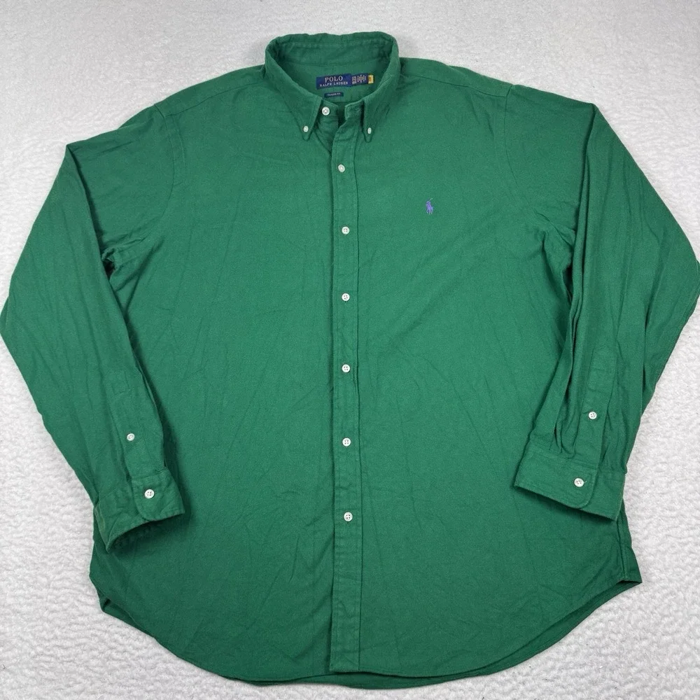 Polo Ralph Lauren Chamois Sport Shirt Men's 2XL‎ Classic Fit Green Button Front